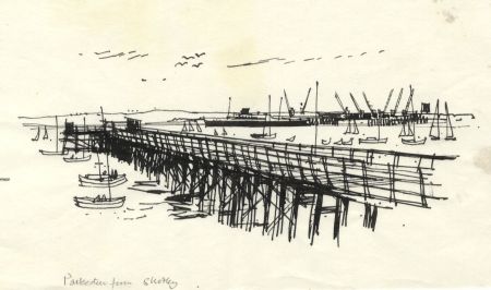 Paul Sharp - 1963 Pen and Ink Drawing, Parkeston from Shotley