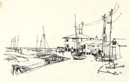 Paul Sharp - 1963 Pen and Ink Drawing, Low Tide, Walton Channel