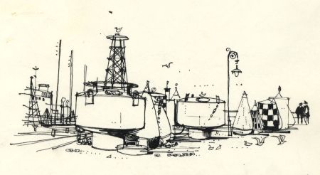 Paul Sharp - 1963 Pen and Ink Drawing, Trinity House Buoys