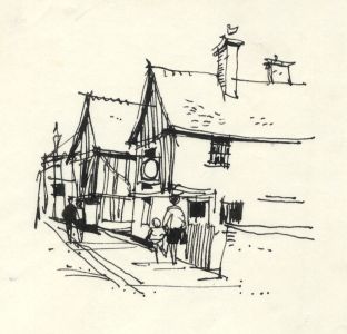 Paul Sharp - 1963 Pen and Ink Drawing, The 16th-Century Jacob's Hall