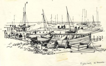 Paul Sharp - 1963 Pen and Ink Drawing, Oyster Beds, West Mersea