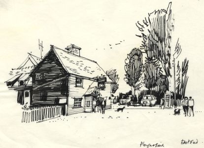 Paul Sharp - 1963 Pen and Ink Drawing, Plough and Sail, East End