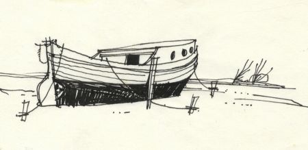 Paul Sharp - 1963 Pen and Ink Drawing, Moored Boat