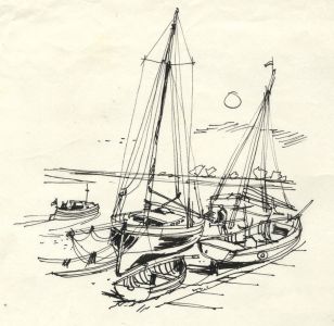 Paul Sharp - 1963 Pen and Ink Drawing, Sailing Boats, Maldon