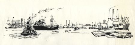 Paul Sharp - 1963 Pen and Ink Drawing, Port