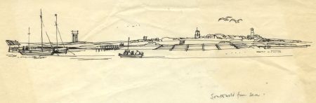 Paul Sharp - 1963 Pen and Ink Drawing, Southwold from Sea