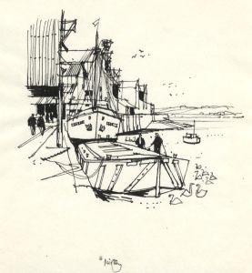 Paul Sharp - 1963 Pen and Ink Drawing, Boatyard