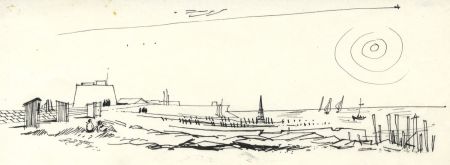 Paul Sharp - 1963 Pen and Ink Drawing, Coast
