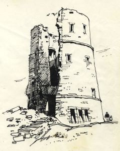 Paul Sharp - 1964 Pen and Ink Drawing, S E Tower, Hadleigh Castle