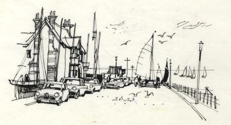 Paul Sharp - 1964 Pen and Ink Drawing, Cat Club, Minster