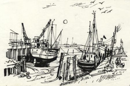 Paul Sharp - 1964 Pen and Ink Drawing, Otterham Quay