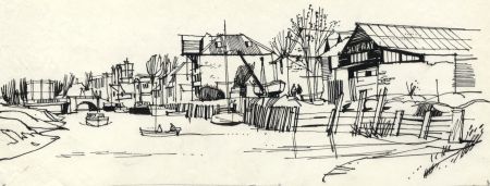 Paul Sharp - 1964 Pen and Ink Drawing, Boatyards and Quay, Sandwich