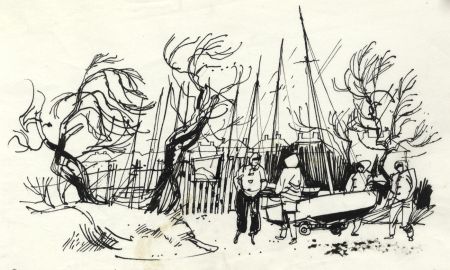Paul Sharp - 1964 Pen and Ink Drawing, Dinghy Park, Goring on Sea