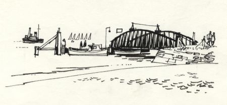 Paul Sharp - 1964 Pen and Ink Drawing, Landing Place, Ferry Boat