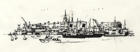 Paul Sharp - 1964 Pen and Ink Drawing, Port