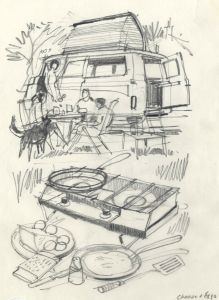 Paul Sharp - Mid 20th Century Graphite Drawing, Camping - Cheese and Eggs