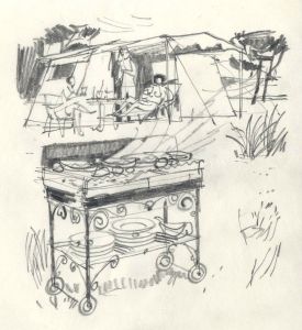 Paul Sharp - Mid 20th Century Graphite Drawing, Camping
