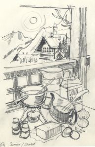 Paul Sharp - Mid 20th Century Graphite Drawing, Chalet