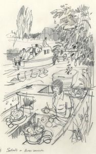 Paul Sharp - Mid 20th Century Graphite Drawing, River Launch