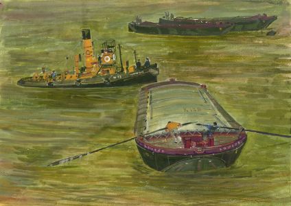 Paul Sharp - Mid 20th Century Watercolour, Thames Barges and Tug