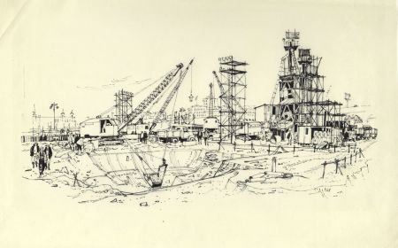 Paul Sharp - Mid 20th Century Pen and Ink Drawing, Construction Site