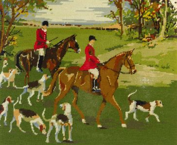 Mid 20th Century Embroidery - Fox Hunting Gros Point