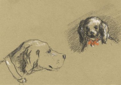 Mid 19th Century Charcoal Drawing - Dogs Study