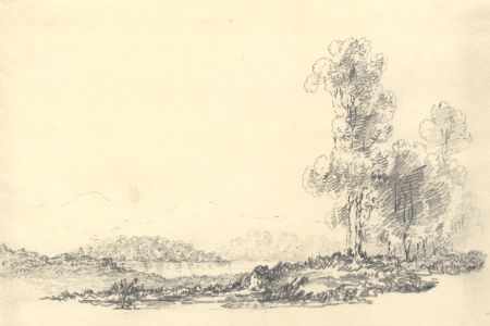 Early 19th Century Graphite Drawing - Landscape with Tall Trees
