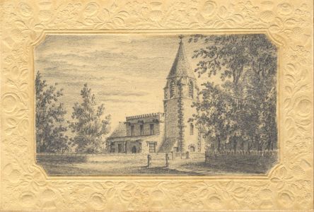 Small Early 19th Century Graphite Drawing - Church