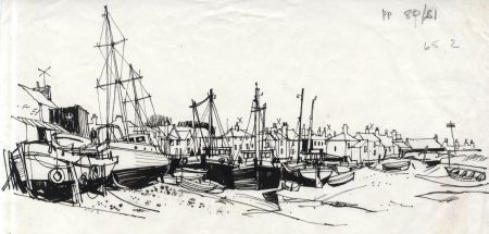 Paul Sharp - Mid 20th Century Pen and Ink Drawing, Dock in Creeksea