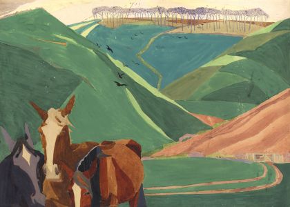 Nelson Wright - 1921 Watercolour, Horses in Paddock