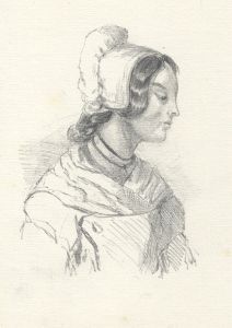 Mid 19th Century Graphite Drawing - Female Portrait