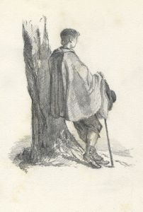 Mid 19th Century Graphite Drawing - Standing Man with Staff