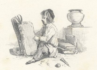 Mid 19th Century Graphite Drawing - Boy Reading