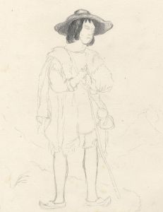 Mid 19th Century Graphite Drawing - Man with Staff