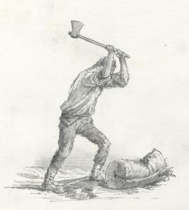 Mid 19th Century Graphite Drawing - Woodcutter with Axe