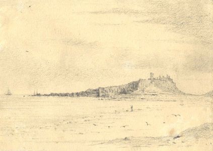 19th Century Graphite Drawing - Bamborough or Tynemouth?