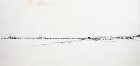Paul Sharp - Mid 20th Century Graphite Drawing, Linear Coastal View