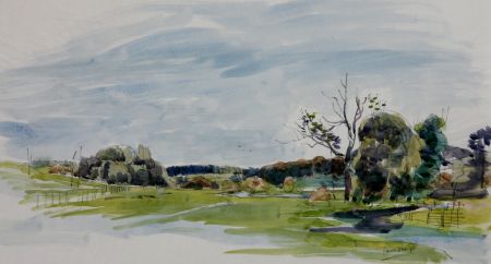 Paul Sharp - Mid 20th Century Watercolour, Pipeline through Valley, Bedfordshire