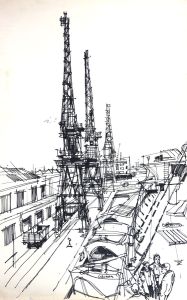 Paul Sharp - Large Early 20th Century Pen and Ink Drawing, Dockyard Scene