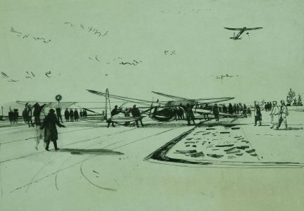 Paul Sharp - Mid 20th Century Pen and Ink Drawing, Airfield