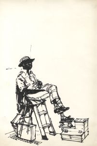 Paul Sharp - Mid 20th Century Pen and Ink Drawing, Shoe Shiner