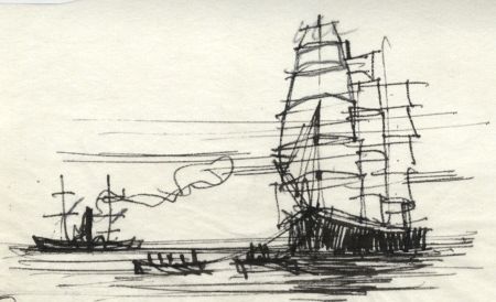 Paul Sharp - Mid 20th Century Pen and Ink Drawing, Sailing Galleon