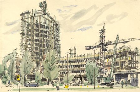 Paul Sharp - Mid 20th Century Pen and Ink Drawing, Construction View