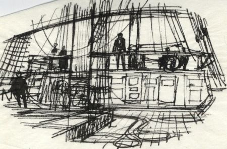 Paul Sharp - Mid 20th Century Pen and Ink Drawing, On Deck