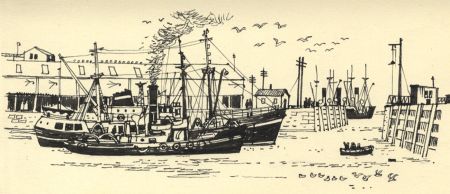 Paul Sharp - Mid 20th Century Pen and Ink Drawing, Boats in Harbour