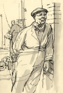Paul Sharp - Mid 20th Century Pen and Ink Drawing, Portrait of Dockyard Worker