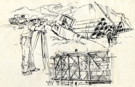 Paul Sharp - Mid 20th Century Pen and Ink Drawing, Construction Site