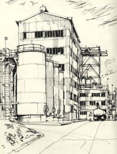 Paul Sharp - Mid 20th Century Pen and Ink Drawing, Tanker Depo
