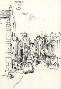 Paul Sharp - Mid 20th Century Pen and Ink Drawing, Busy Street